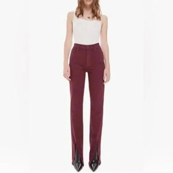 Mother The Rascal Sliced Up Heel Jeans In Burgundy Size 26 B2553 - Picture 1 of 7